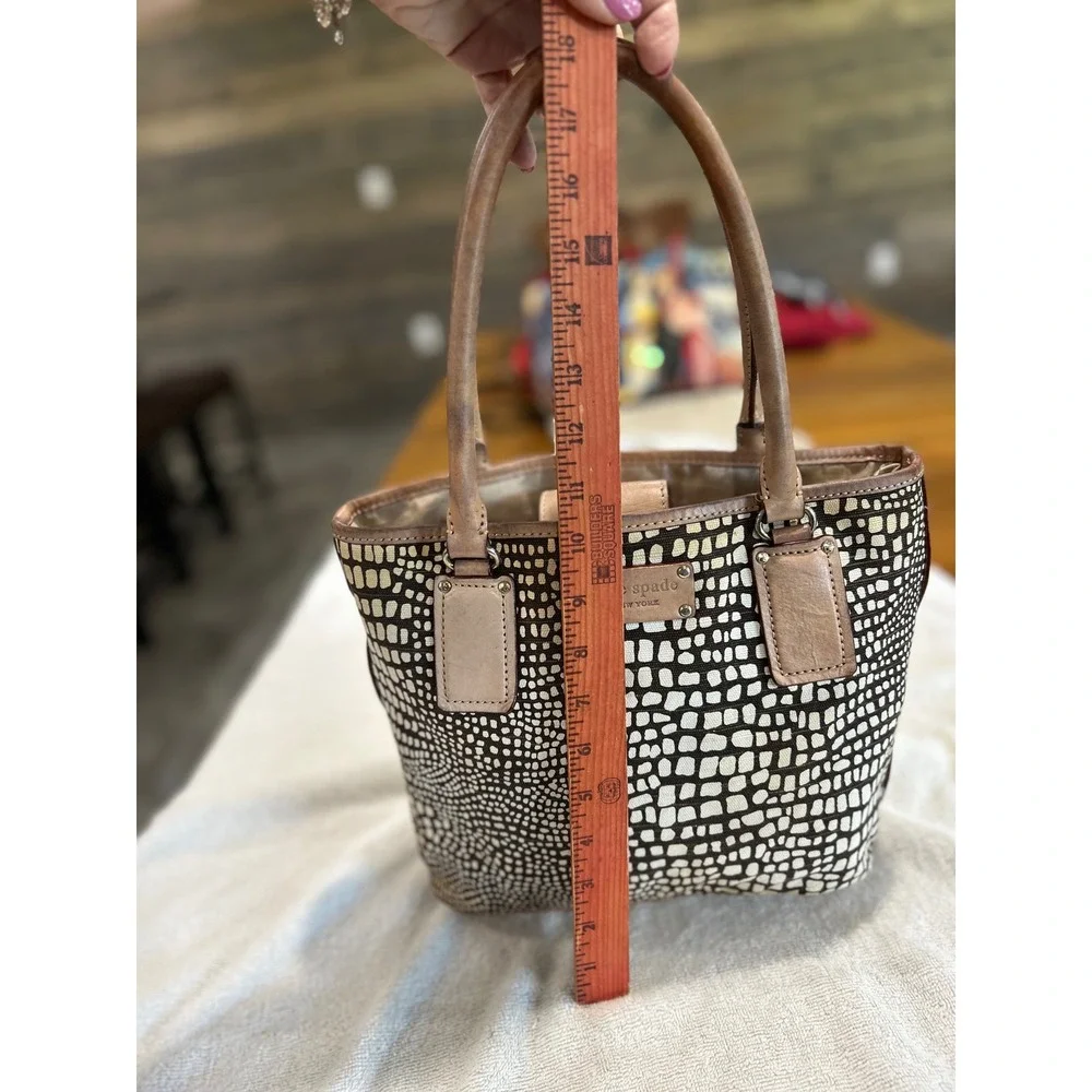 Kate Spade New York Vintage Canvas Animal Print Tote Satchel Leather Y2K
